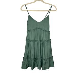 Trixxi Sage Green Smocked Tiered Ruffle Mini Dress Womens Small Boho Summer EUC